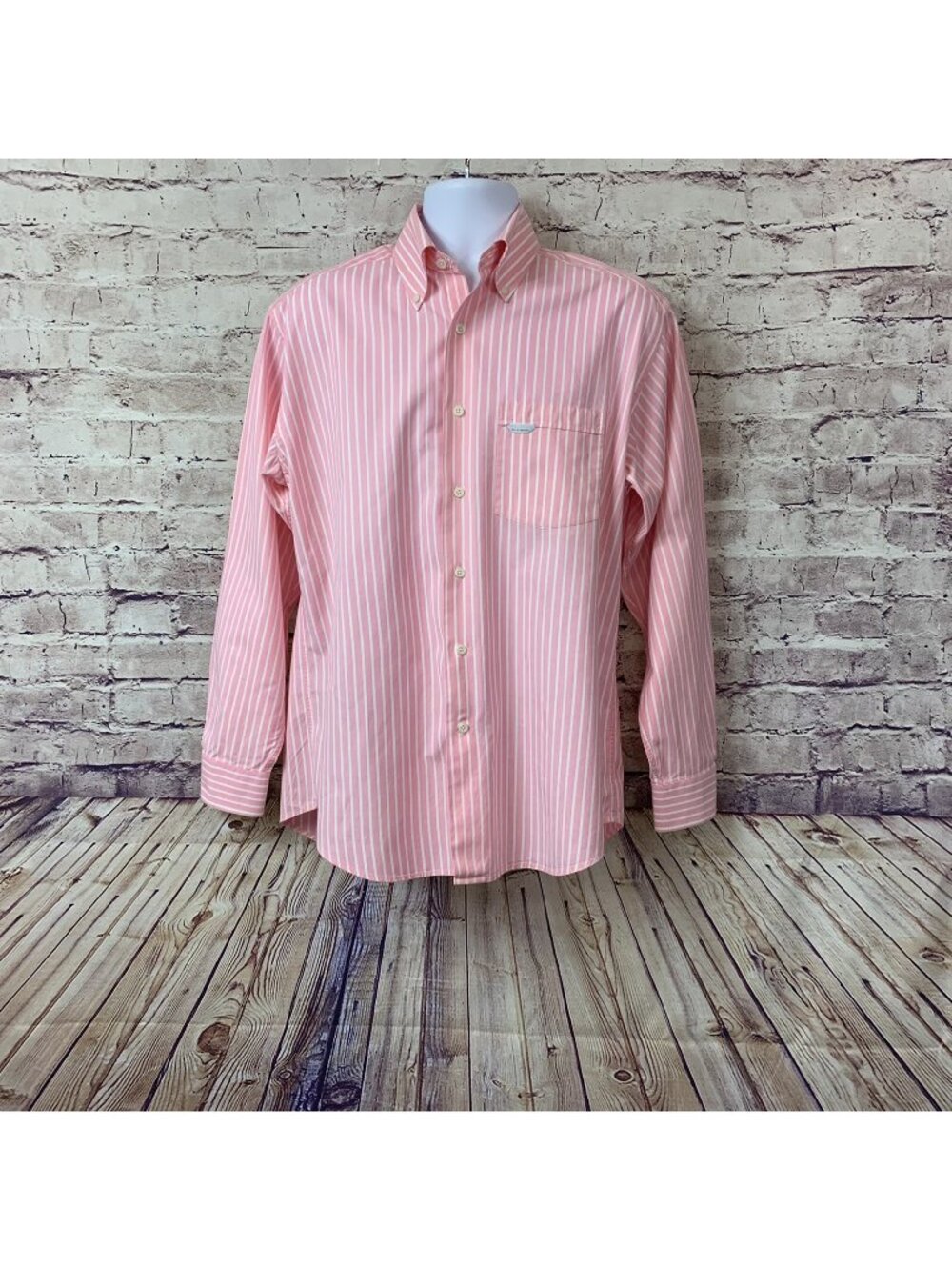 Alex Cannon Pink White Stripe Button Long Sleeve Shirt